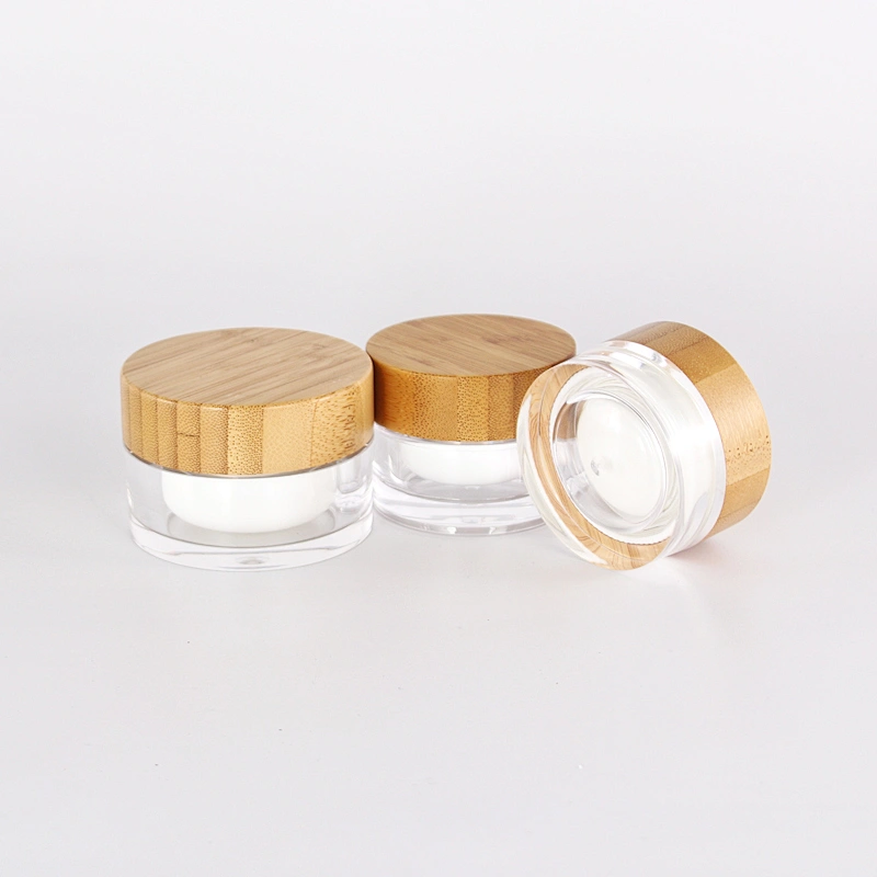 Hot Selling Environmental friendly Clear Glass Cream Jar 20g 30g 50g with Bamboo Wooden Lid Empty Cosmetic Containers