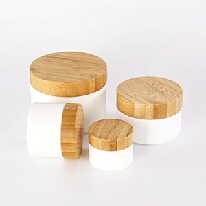 Recyclable material real bamboo lid for PP plastic jar,empty cosmetic cream plastic jar