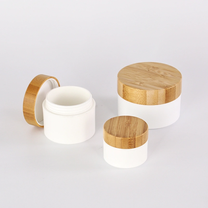 Recyclable material real bamboo lid for PP plastic jar,empty cosmetic cream plastic jar