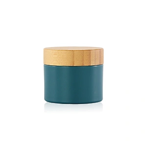Bamboo Lid Blue PP Full Cover Cosmetic Container Jar for Cream
