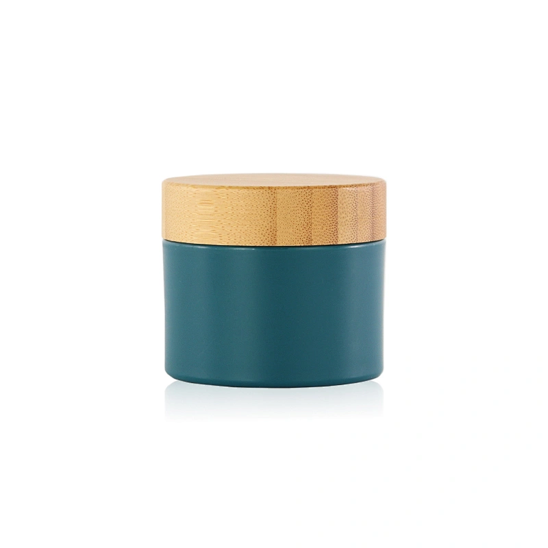 Bamboo Lid Blue PP Full Cover Cosmetic Container Jar for Cream