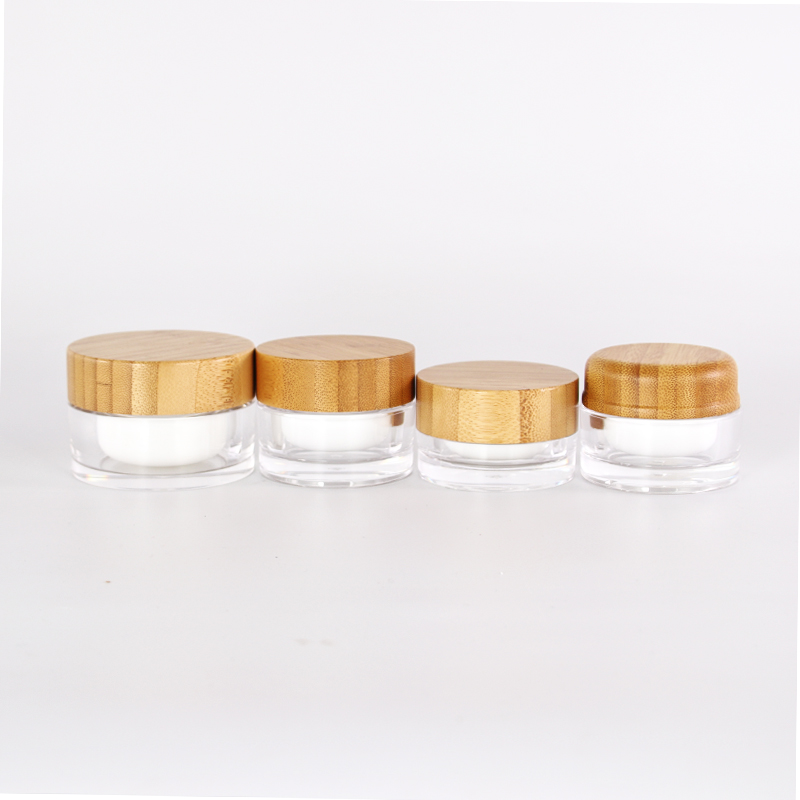 Hot Selling Environmental friendly Clear Glass Cream Jar 20g 30g 50g with Bamboo Wooden Lid Empty Cosmetic Containers