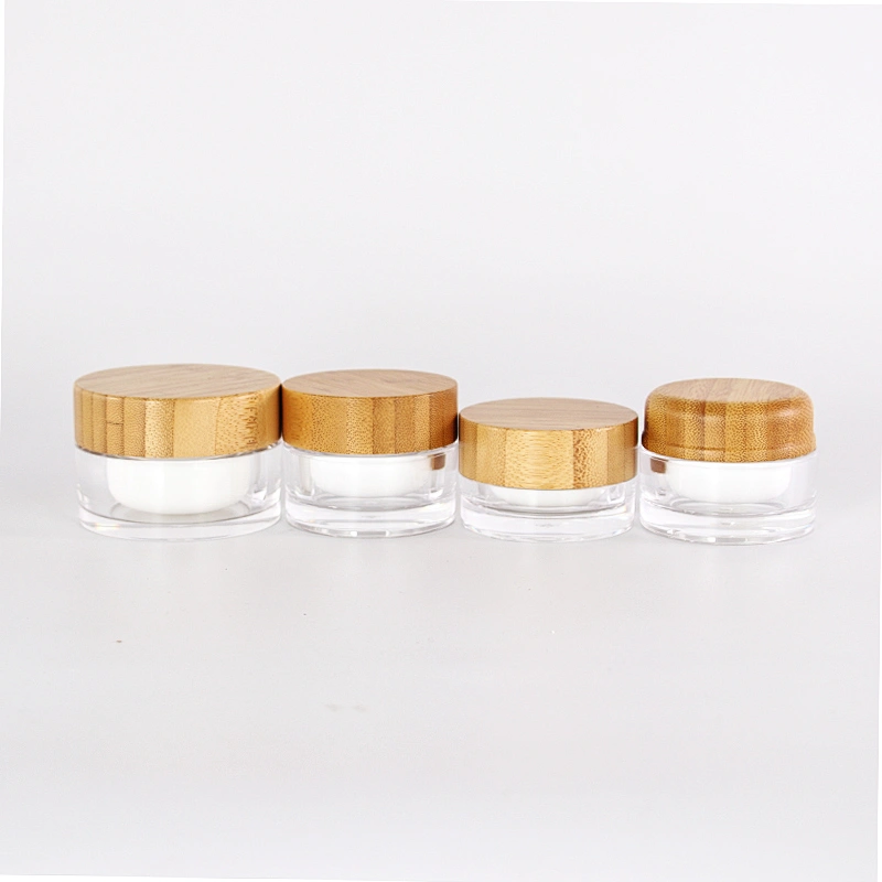 Hot Selling Environmental friendly Clear Glass Cream Jar 20g 30g 50g with Bamboo Wooden Lid Empty Cosmetic Containers