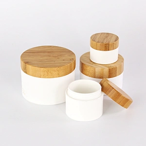 Recyclable material real bamboo lid for PP plastic jar,empty cosmetic cream plastic jar