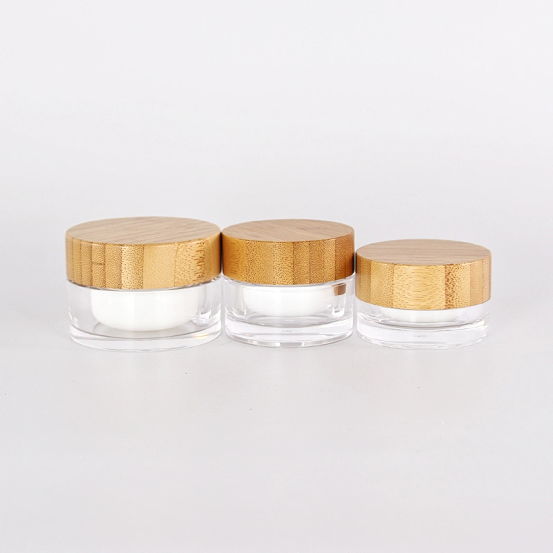 Hot Selling Environmental friendly Clear Glass Cream Jar 20g 30g 50g with Bamboo Wooden Lid Empty Cosmetic Containers