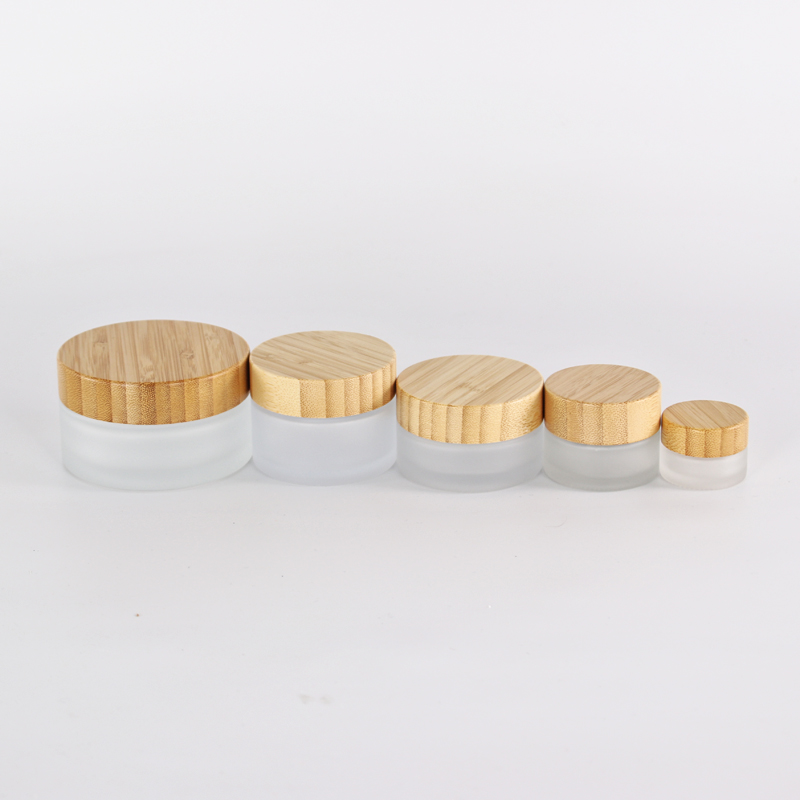 5g/10g/15g/30g/50g/100g matte clear glass jars for cosmetic containers and packaging with bamboo lidv