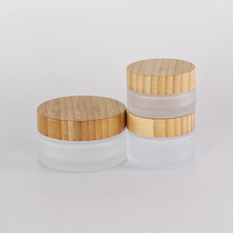 5g/10g/15g/30g/50g/100g matte clear glass jars for cosmetic containers and packaging with bamboo lidv