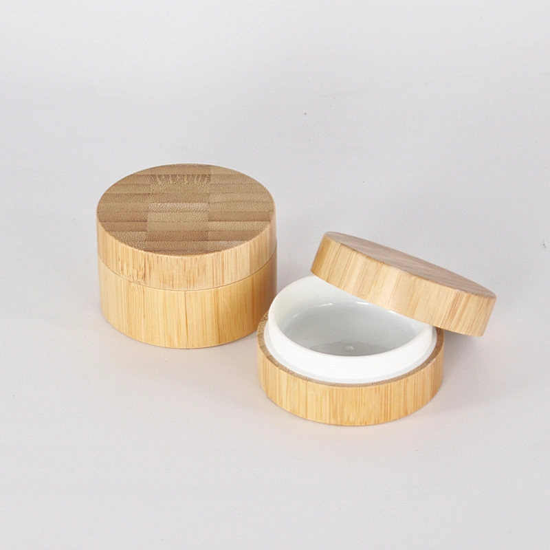 Natural 5g 10g 15g custom full bamboo wooden cream plastic/glass jar with screw lid for cosmetic bamboo cover