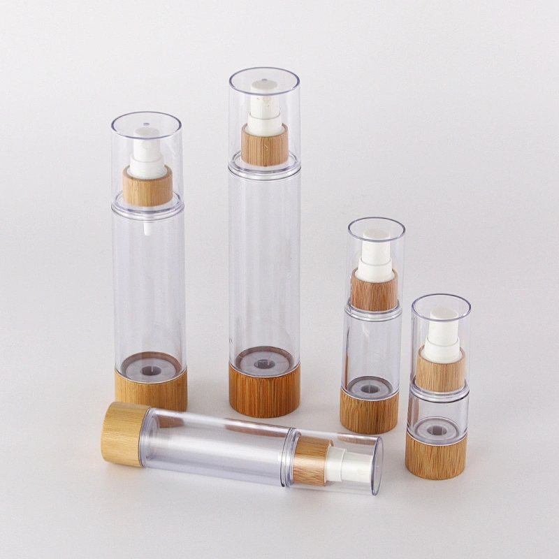 Eco-friendly 15ml 30ml 50ml 100ml Hot Sale Plastic Dispenser Lotion Pump Airless Bottle with Bamboo Pump bottle
