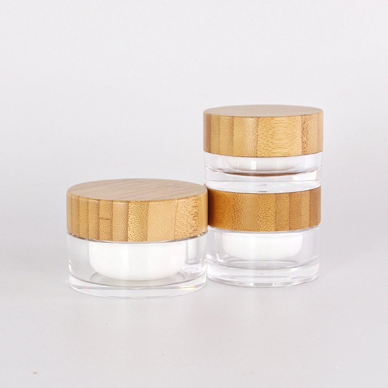 Hot Selling Environmental friendly Clear Glass Cream Jar 20g 30g 50g with Bamboo Wooden Lid Empty Cosmetic Containers