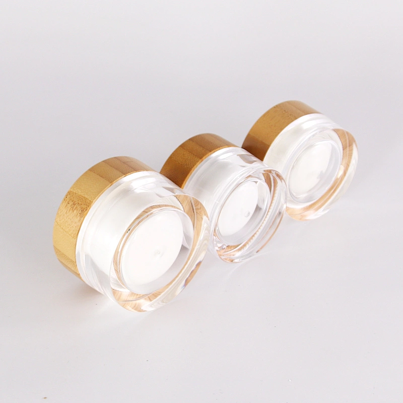 Hot Selling Environmental friendly Clear Glass Cream Jar 20g 30g 50g with Bamboo Wooden Lid Empty Cosmetic Containers
