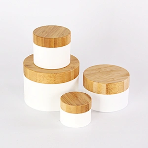 Recyclable material real bamboo lid for PP plastic jar,empty cosmetic cream plastic jar