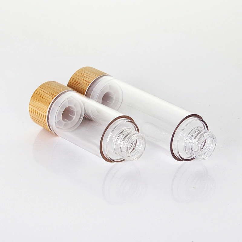 Bamboo Cap Transparent Plastic Lotion Pump Bottles
