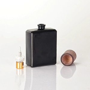 Bamboo Lid Empty Black Container Perfume Bottle
