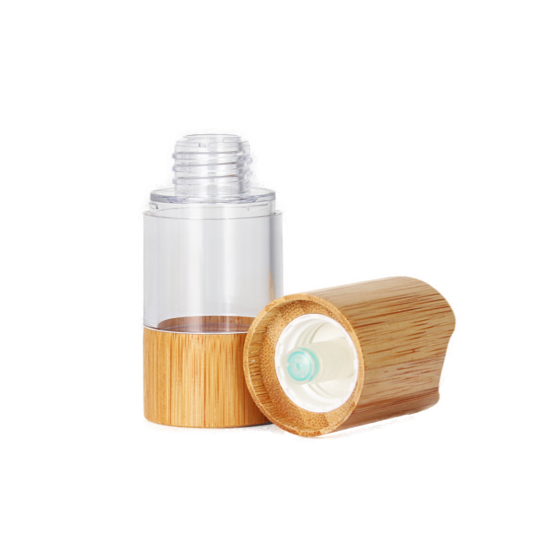 Bamboo Cap Transparent Plastic Lotion Pump Bottles