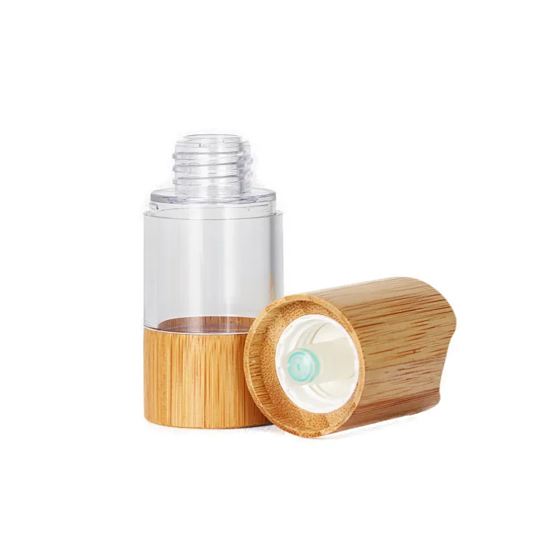 Bamboo Cap Transparent Plastic Lotion Pump Bottles