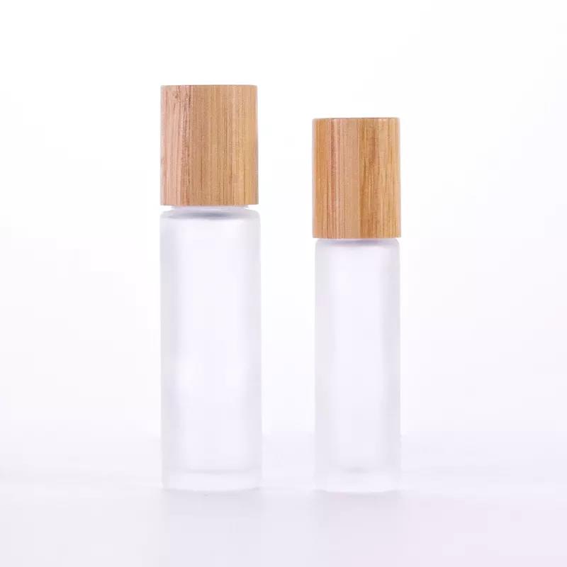 10ml 15ml transparent round shape glass roll on bottle with bamboo lid for perfume essential oil Antiperspirant deodorant