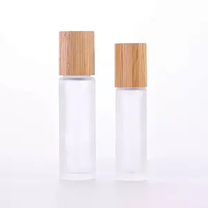 10ml 15ml transparent round shape glass roll on bottle with bamboo lid for perfume essential oil Antiperspirant deodorant