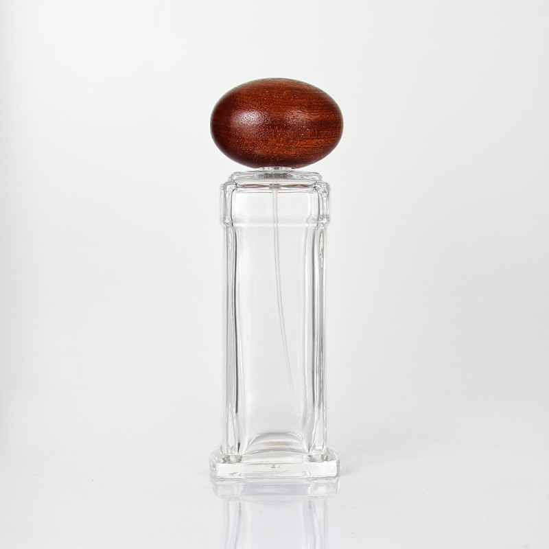 Wooden Cap Refillable Glass Perfume Spray Bottle