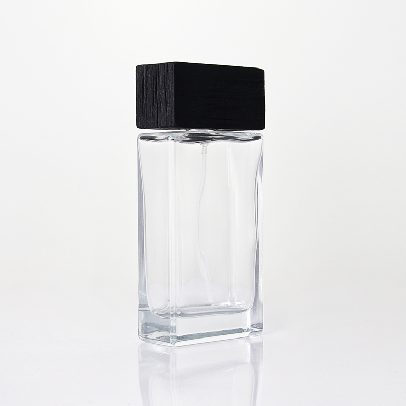 Ash Wooden Cap Glass Perfume Bottle with Sprayer Pump