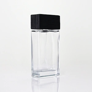Ash Wooden Cap Glass Perfume Bottle with Sprayer Pump