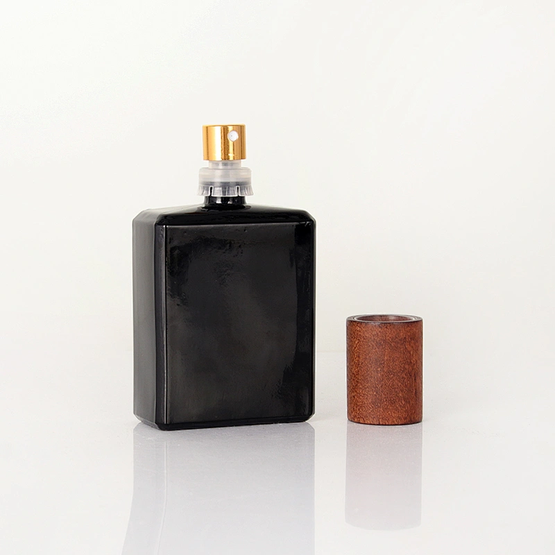 Bamboo Lid Empty Black Container Perfume Bottle