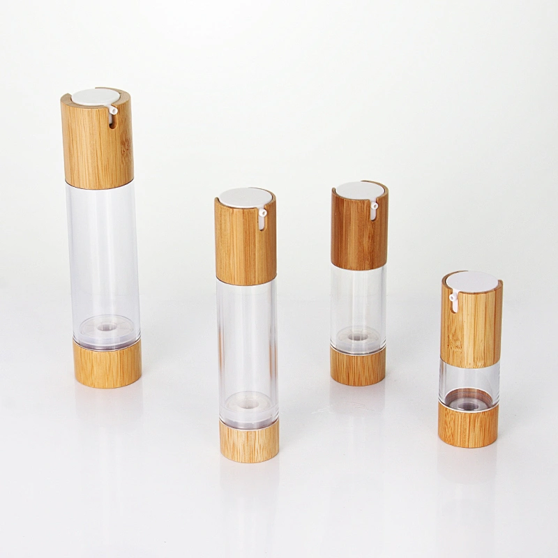 Bamboo Cap Transparent Plastic Lotion Pump Bottles