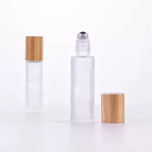 10ml 15ml transparent round shape glass roll on bottle with bamboo lid for perfume essential oil Antiperspirant deodorant