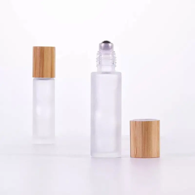 10ml 15ml transparent round shape glass roll on bottle with bamboo lid for perfume essential oil Antiperspirant deodorant