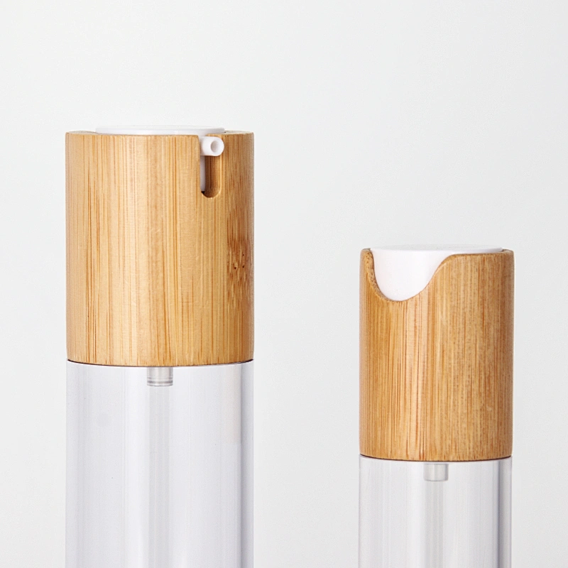 Bamboo Cap Transparent Plastic Lotion Pump Bottles