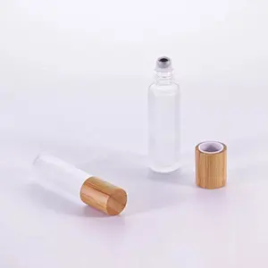 10ml 15ml transparent round shape glass roll on bottle with bamboo lid for perfume essential oil Antiperspirant deodorant