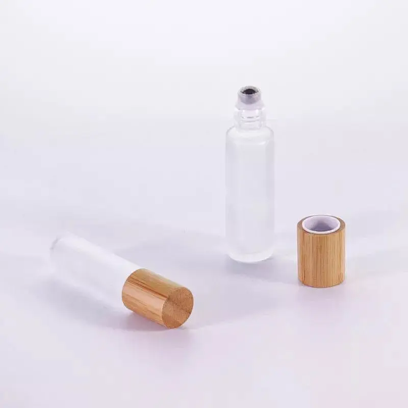 10ml 15ml transparent round shape glass roll on bottle with bamboo lid for perfume essential oil Antiperspirant deodorant
