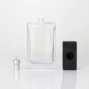 Ash Wooden Cap Glass Perfume Bottle with Sprayer Pump