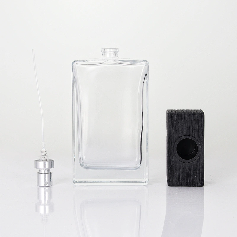 Ash Wooden Cap Glass Perfume Bottle with Sprayer Pump