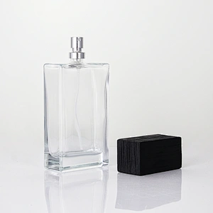 Ash Wooden Cap Glass Perfume Bottle with Sprayer Pump