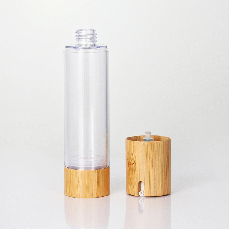 Bamboo Cap Transparent Plastic Lotion Pump Bottles