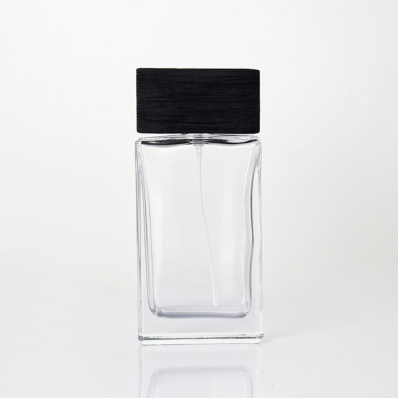 Ash Wooden Cap Glass Perfume Bottle with Sprayer Pump