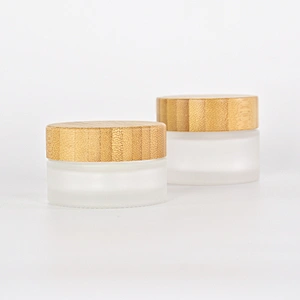 Cosmetic Face Cream Frosted Jars Set with bamboo Lid