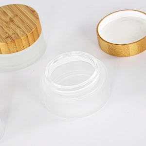 Cosmetic Face Cream Frosted Jars Set with bamboo Lid