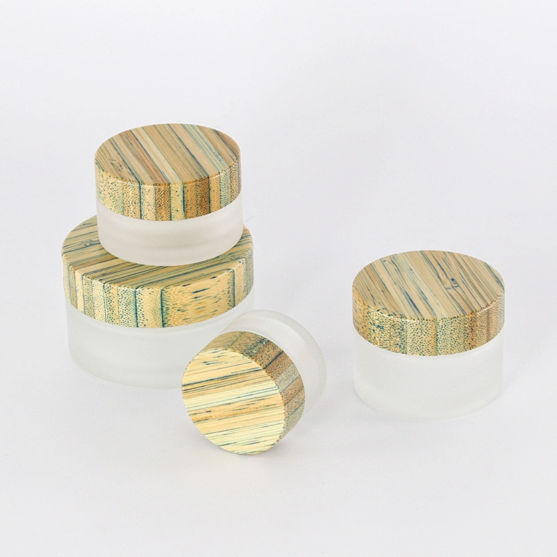 Frosted Glass Jars with Bamboo Lids Wholesale