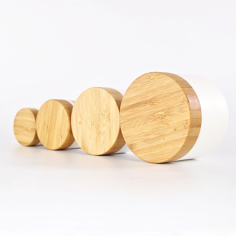 Cosmetic Facial Cream White Container Jar with bamboo Lid