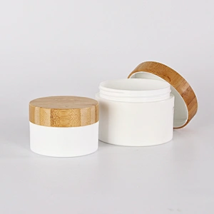 Cosmetic Facial Cream White Container Jar with bamboo Lid