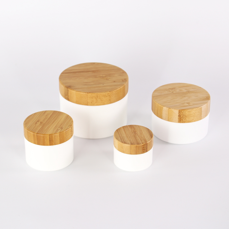 Cosmetic Facial Cream White Container Jar with bamboo Lid
