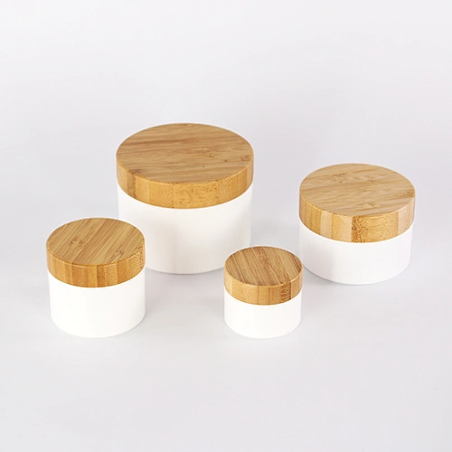 Cosmetic Facial Cream White Container Jar with bamboo Lid