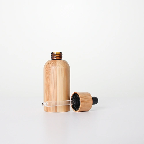 5-100mL Bamboo Cover Glass Bottles with Dropper Caps