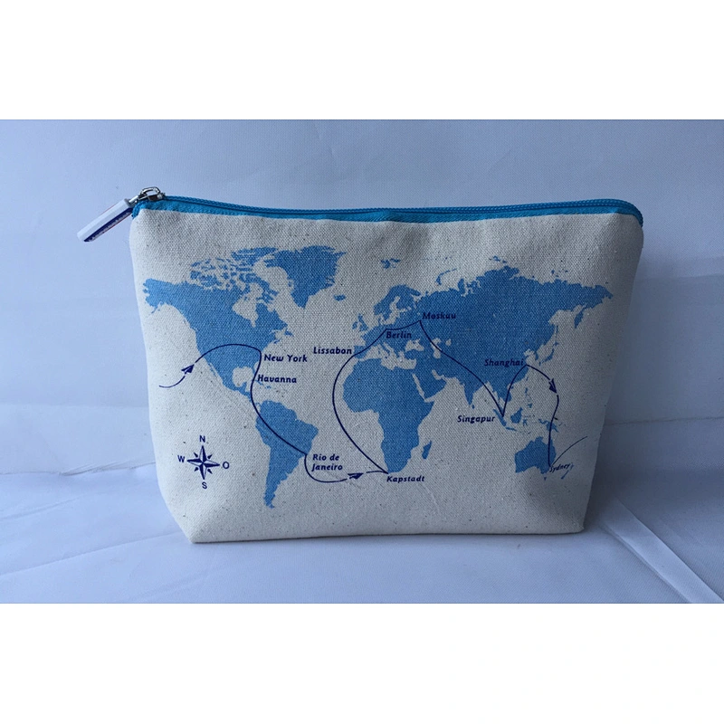 Custom logo print cotton canvas cosmetic pouch with zipper