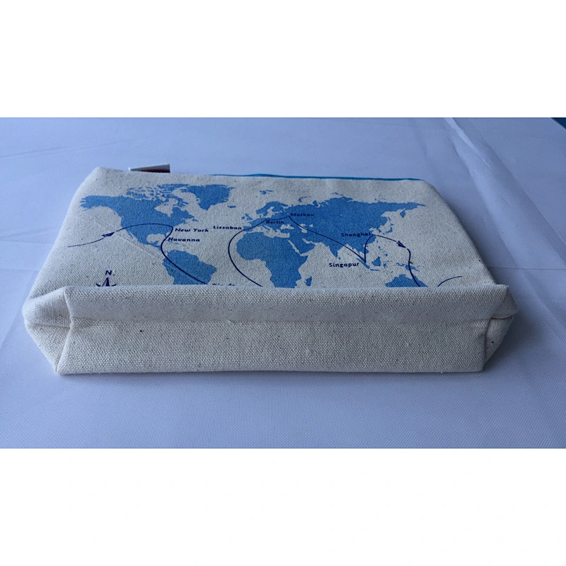 Custom logo print cotton canvas cosmetic pouch with zipper