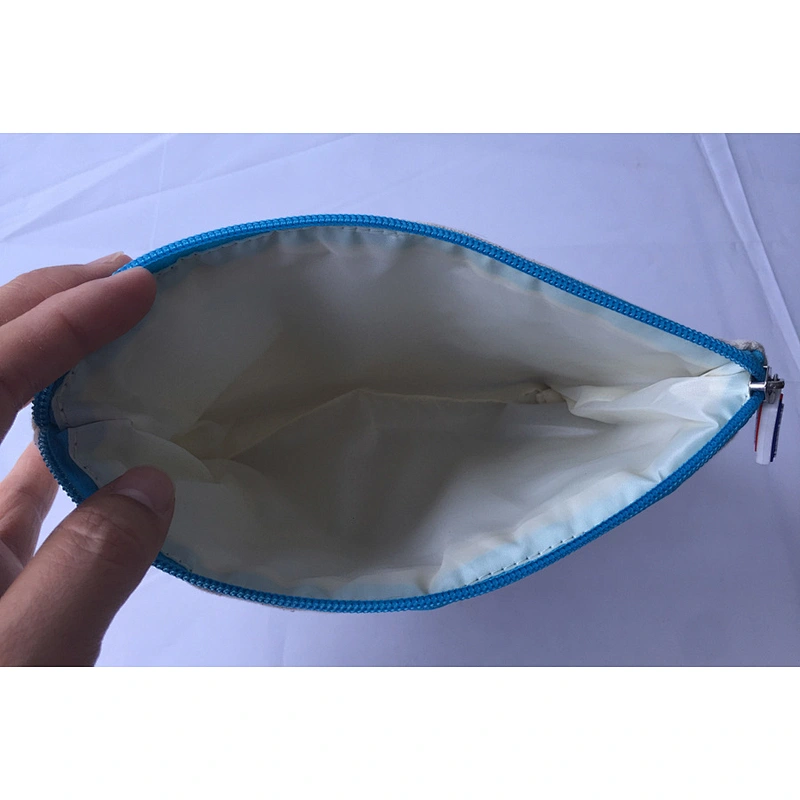 Custom logo print cotton canvas cosmetic pouch with zipper