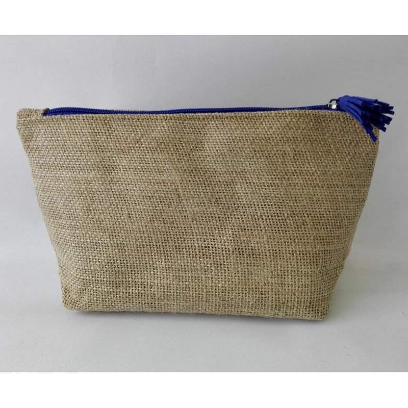 Custom jute cosmetic bag with tassel