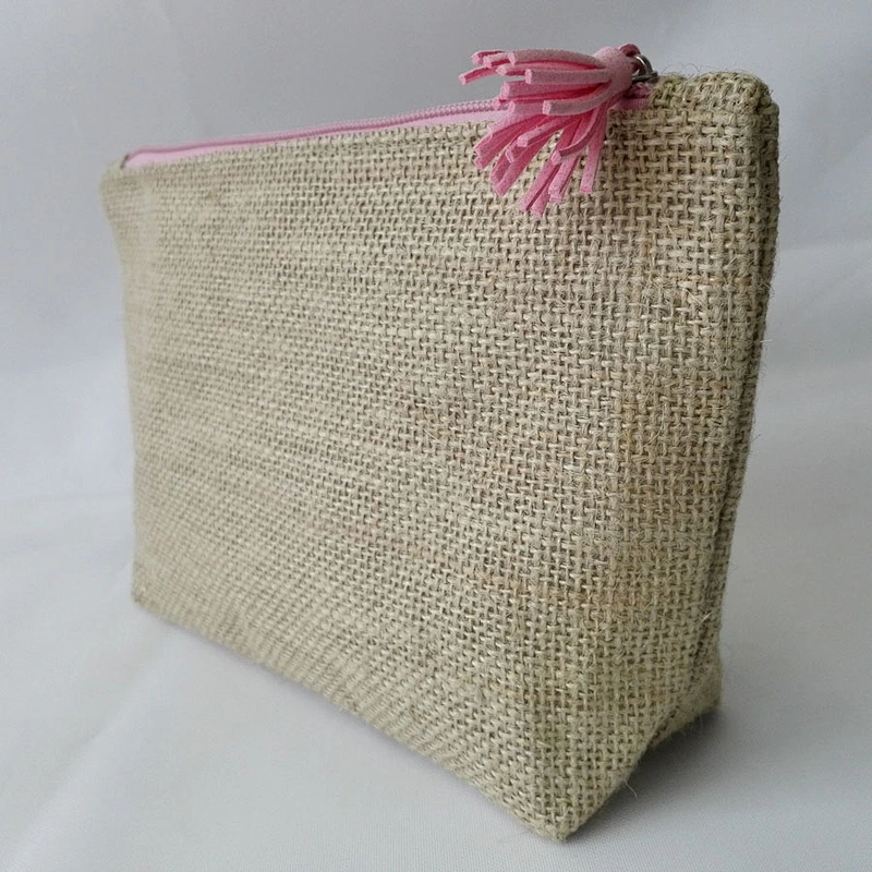Custom jute cosmetic bag with tassel